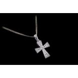 Diamond set cross pendant, set with round brilliant cut diamonds throughout, and a brilliant cut