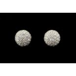 Diamond pavé set stud earrings, round brilliant cut diamonds, mounted in 18ct white gold, with omega