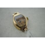 Ladies' Longines watch, lozenge shaped yellow metal case stamped as 14ct, inside case numbered