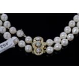 Two row cultured pearl necklace, strung knotted pearls measuring approximately 7mm in diameter, on a