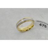 18ct gold and platinum wedding band, central platinum band with a 18ct yellow gold edge to either