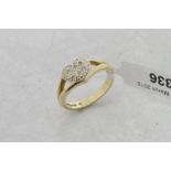 Diamond heart ring, six Swiss cut diamonds set in heart motif, mounted in 9ct yellow gold, ring size