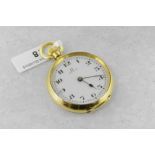 18ct yellow gold Omega pocket watch, white round dial with Arabic numerals, inside of case