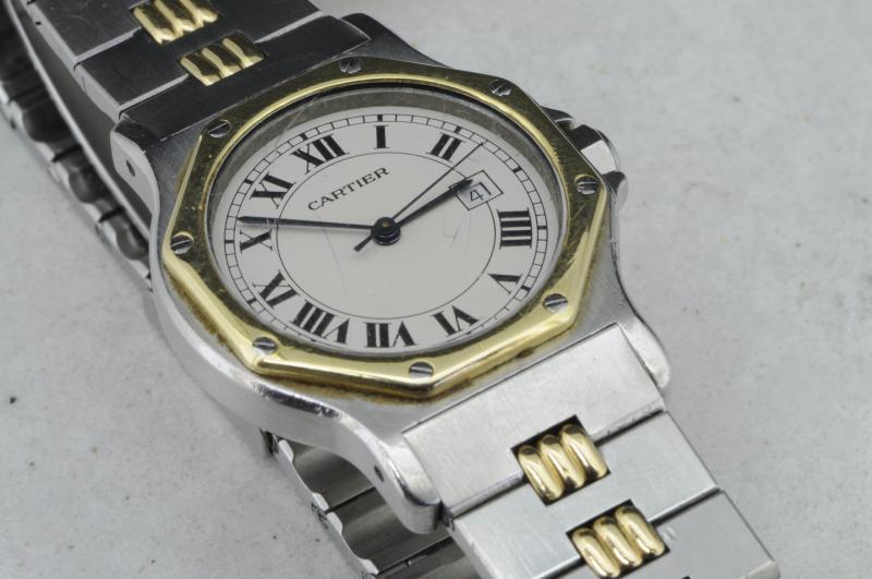 Ladies' Cartier automatic wristwatch, circular dial with Roman numerals and date aperture to three