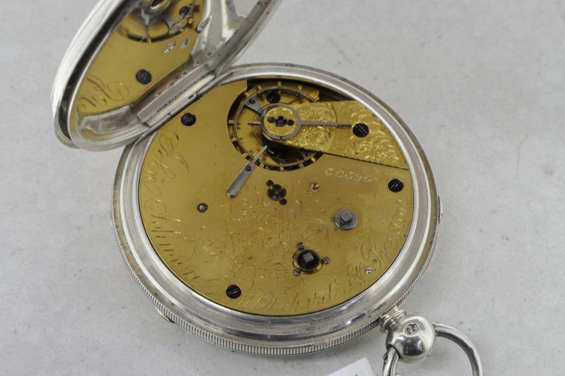 Victorian open faced silver pocket watch by John Johnson, circular dial with Roman numerals and - Image 3 of 3
