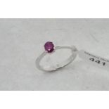 Single stone ruby ring, oval cut ruby, mounted in 18ct white gold, ring size M