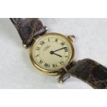 Ladies' Must de Cartier wristwatch, cream dial with Roman numerals, silver gilt case on a brown