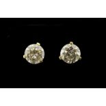 Single stone diamond stud earrings, round brilliant cut diamonds, estimated total weight 1.00ct,