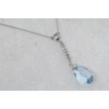 Aquamarine and diamond pendant, faceted pendeloque aquamarine suspended from articulated rose cut