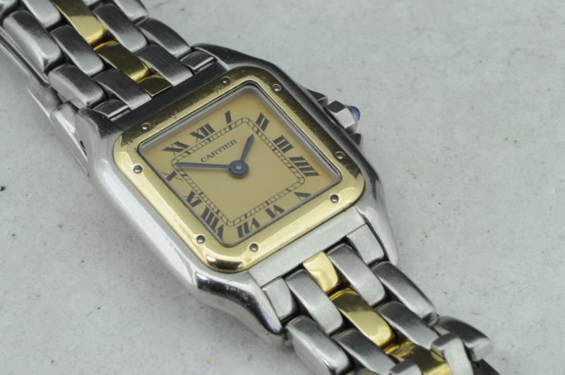 Ladies' Cartier Panthere quartz wristwatch, square dial with Roman numerals, steel and gold case and