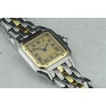 Ladies' Cartier Panthere quartz wristwatch, square dial with Roman numerals, steel and gold case and