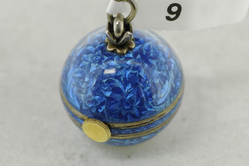 Blue guilloche enamel ball fob watch, Beyer Zurich marked on white round dial with Arabic numerals - Image 2 of 2