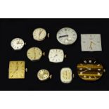 Ten watch movements and dials including Omega, Tudor and Longines, a/f