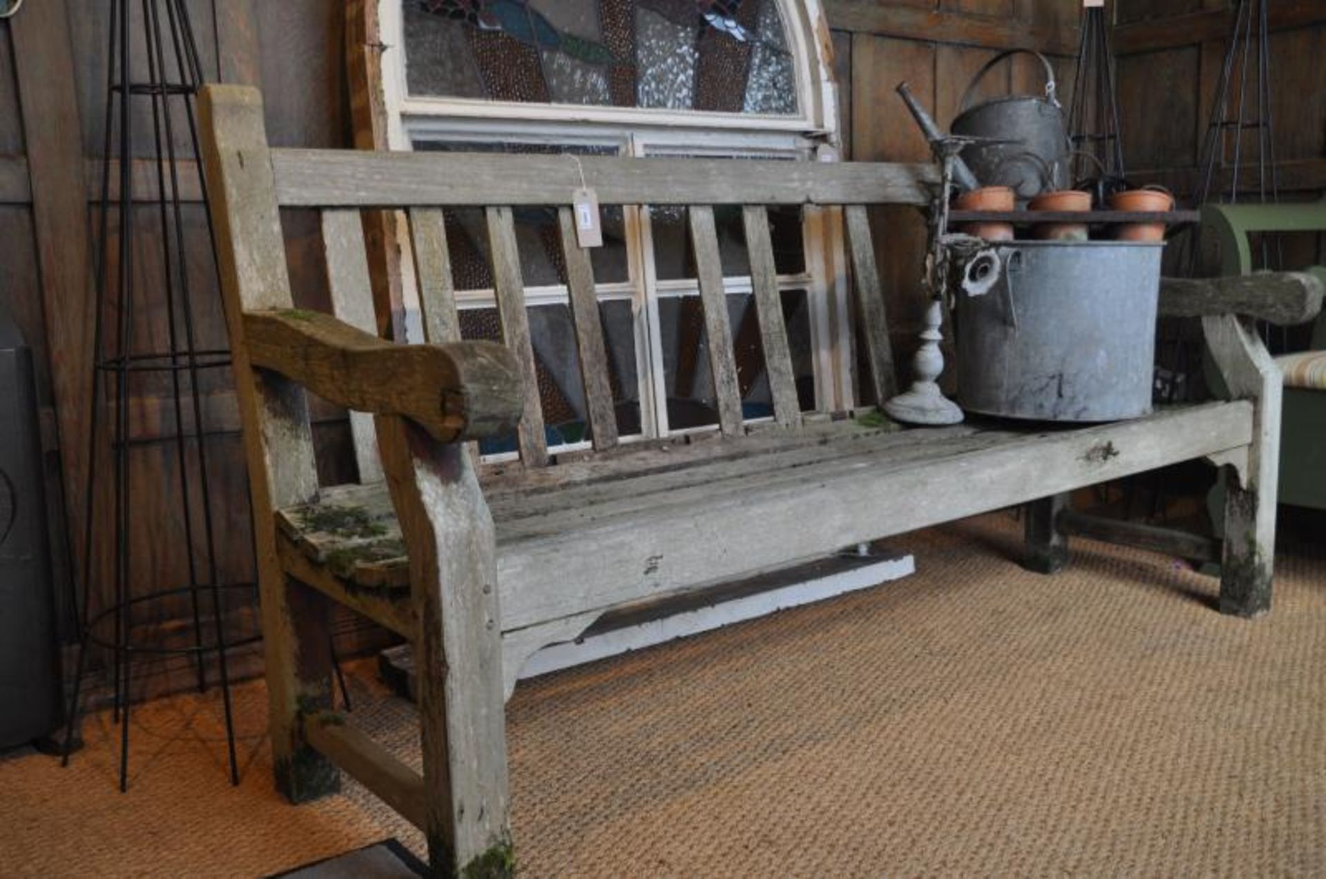 Well weathered slat back and seat park bench 1830 x 650 x 1000mm