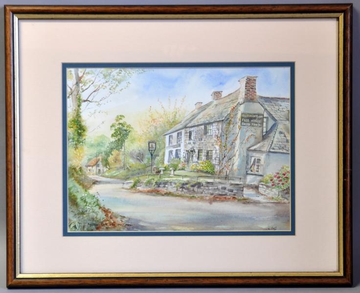 Beth Altabas - 'The Prestongate Inn' at Ploughill, near Bude, pair, watercolours, by local artist,