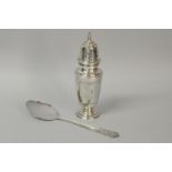 A silver sugar sifter by Mappin & Webb, 19cm, weight approximately 158 grams and a silver serving