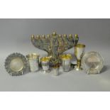 *Judaica - A collection of Israeli silver including five cups, two dishes, all stamped 925, and a