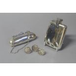 A silver purse, Birmingham 1938, weight approximately 45 grams, a silver hip flask by Asprey London,