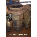 A BUFF HEXAGONAL FORM CHIMNEY POT WITH MAKERS MARK, 650 HIGH