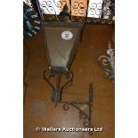 A COPPER STREET LAMP TOP PAINTED BLACK WITH OPAQUE PLASTIC SHADE AND LAMP BRACKET, LAMP 1140 HIGH