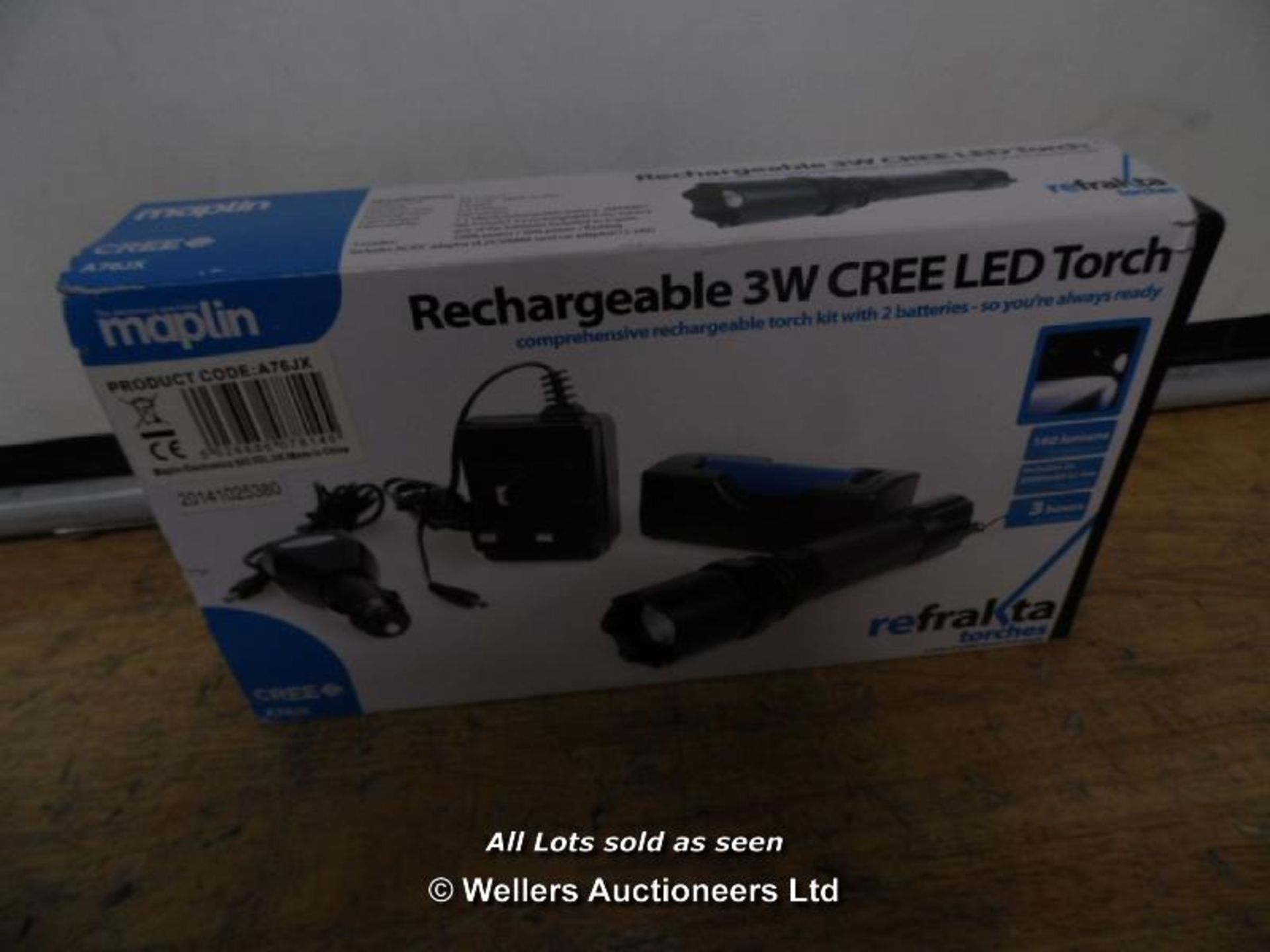 *REFRAKTA 3W RECHARGEABLE TACTICAL LED TORCH_A76JX_5026686078145 / GRADE: RETAIL RETURN / BOXED  (