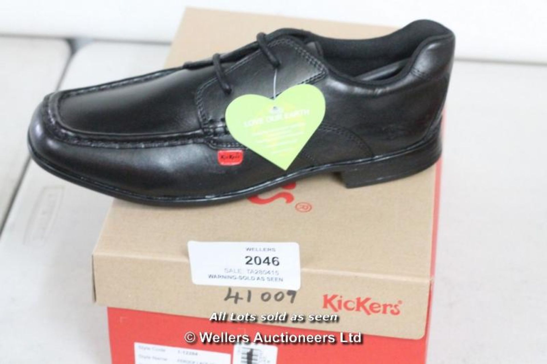 CHILDRENS KICKERS FEROCK LACE YM BLACK LEATHER SHOES SIZE EU38 [WE-B][41.009] / GRADE: NEW /