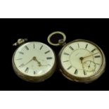 Silver verge pocket watch, white enamel dial with Roman numerals and subsidiary seconds dial,
