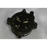 Aircraft clock, 8 days, black dial with baton and Arabic numerals