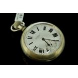 W. Ehrhardt, London Military issue lever nickel case pocket watch, white enamel dial with Roman