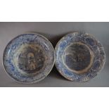 Two Victorian blue and white porcelain wash basins