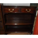 A small mahogany bookshelf with two drawers to top, 66w x 27d x 77h