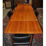 *Heals teak dining suite of oblong table (extended length 267cm), six black padded dining chairs (