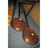 *Two copper bed warming pans, cricket bat and bellows (Lot subject to VAT)