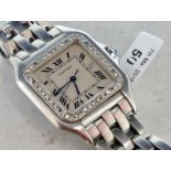 Cartier Panthere wristwatch, square cream dial with Roman numerals and date window, surrounded by