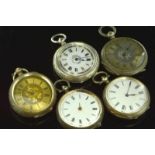 Selection of five silver fob watches