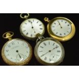 Four open faced pocket watches including two Waltham