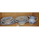 A large quantity of blue and white porcelain, including an Avon Scenes Palissy teapot