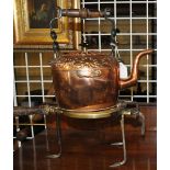 A good Georgian copper teapot on a brass trivet