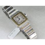 Ladies' Cartier Santos wristwatch, square dial with Roman numerals, on a stainless steel strap