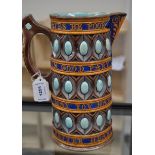 A Wedgwood Majolica pitcher, shape 674, with verse 'What tho my Cates be poor, Take them in good