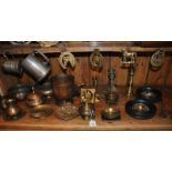 A large quantity of brassware including a horned devil ash tray and shoe horn