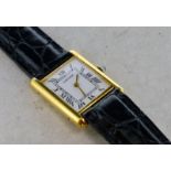 Cartier Paris Tank wristwatch, white rectangular dial with Roman numerals, in gold plated silver