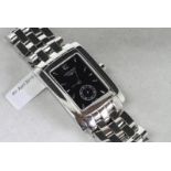 Gentlemen's Longines wristwatch, black rectangular dial with baton hour markers and subsidiary