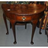 A mahogany demi-lune hall table on Queen Anne pad feet, 880 diameter