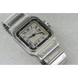 Mid size Cartier Santos, square dial with Roman numerals, stainless steel case and bracelet, case