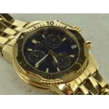 Gold plated Tissot PRS200 chronograph wristwatch, blue round dial with baton hour markers and date