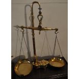 A set of brass tray balance scales with complete set of weights, H680cm