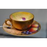 A Royal Worcester toy/miniature cup and saucer, painted with fruit, gilded exteriors, cup only