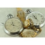 Two chromium stop watches, a gentlemen's Allaine vintage 30 jewel automatic watch, no strap,