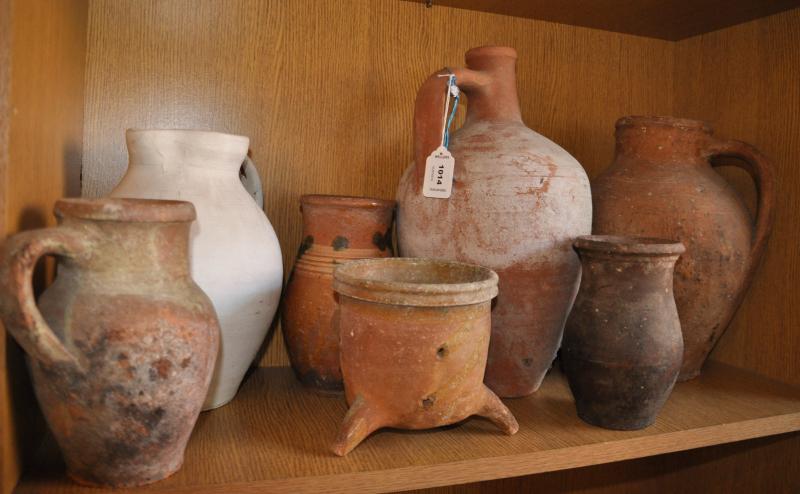 Seven stoneware flagons and jars